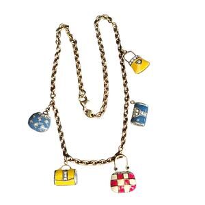 Vintage Gold Vermeil Sterling Silver Italian Enamel & Marcasite Purse Necklace